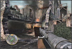 Now head to the building with swastika on it - Game Guide - Chapter I: Saint Lo - Game Guide - Call of Duty 3 Game Guide