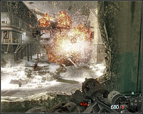 Come forward and stand by the hole in the wall of the building #1, which was made during previous attacks of your enemy - Vorkuta - p. 3 - Walkthrough - Call of Duty: Black Ops Game Guide & Walkthrough