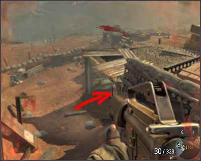 After finishing the fights on the hill where you pushed the barrels to put trenches on fire, go to the machine gun position on the left - S.O.G. | Intel - Intel location - Call of Duty: Black Ops Game Guide & Walkthrough