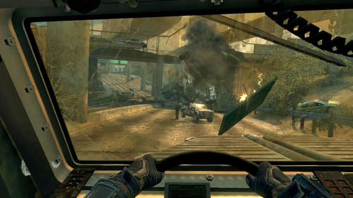 Drive forward, ramming cars and enemies - Mission 10: CORDIS DIE | Missions: Walkthrough - Missions: Walkthrough - Call of Duty: Black Ops II Game Guide & Walkthrough