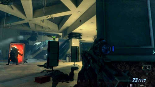 Go inside the mall and hide behind the right side, between the columns - Mission 10: CORDIS DIE | Missions: Walkthrough - Missions: Walkthrough - Call of Duty: Black Ops II Game Guide & Walkthrough