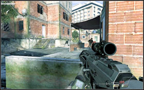 You will pass a building with a ladder #1, if you decide to go up, kill the hidden enemy through the door - Act I - Takedown - Campaign - Call of Duty: Modern Warfare 2 Game Guide