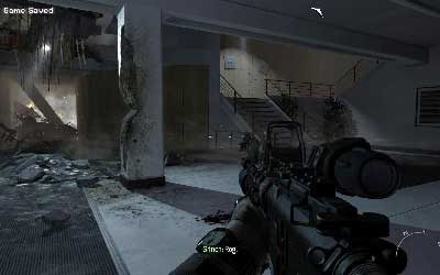 Once you are inside go along the corridor and use stairs to get on the higher floor - [Act I] Black Tuesday - Walkthrough - Call of Duty: Modern Warfare 3 - Game Guide and Walkthrough