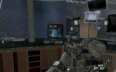 Before you go to the stairs leading upstairs look at the table top on the right of them - [Act I] Black Tuesday - Walkthrough - Call of Duty: Modern Warfare 3 - Game Guide and Walkthrough