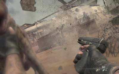 Take them, force the doors on the right and the dog strike you down on the ground use pistol to kill soldiers and animal - [Act I] Back on the Grid - Walkthrough - Call of Duty: Modern Warfare 3 - Game Guide and Walkthrough