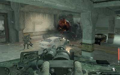 After a while tank will drive onto underground parking - [Act II] Goalpost - Walkthrough - Call of Duty: Modern Warfare 3 - Game Guide and Walkthrough