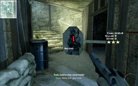 Run inside building and use knife (press E) to eliminate next target [1] - Stay Sharp - SpecOps missions - Call of Duty: Modern Warfare 3 - Game Guide and Walkthrough