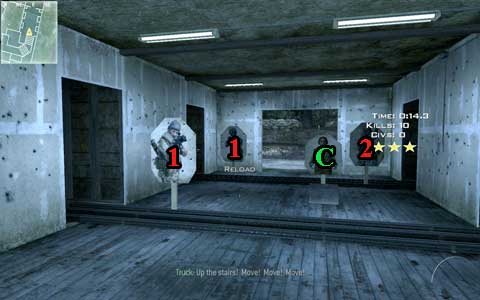 When you run into the room on top of the stairs stand in this way in which you will be able to take down two terrorists [1] by one shoot - Stay Sharp - SpecOps missions - Call of Duty: Modern Warfare 3 - Game Guide and Walkthrough