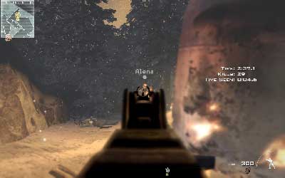 Change weapon to the automatic pistol, aim (press right mouse button) and pass by burning wreck, when time slows down shoot at the soldier on the left, then aim well and shoot the guard who is holding the girl right into his head - Hostage Taker - SpecOps missions - Call of Duty: Modern Warfare 3 - Game Guide and Walkthrough