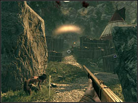 After a bit cover another few steps and a cut-scene will be triggered; this time you will be spotted [secret] - Chapter XI - Walkthrough - part 1 - Call of Juarez: Bound in Blood - Game Guide and Walkthrough