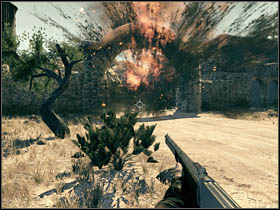 Being next to the main gate in Ramos' estate set a dynamite in marked spot and watch like the gate is blowing up (remember to move back in order not to die) - Chapter VI - Brothers - Call of Juarez: Bound in Blood - Game Guide and Walkthrough