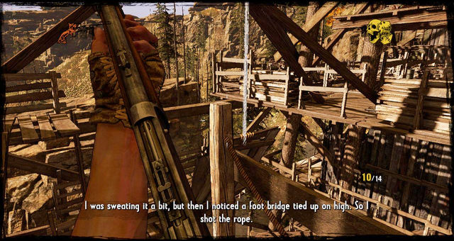 Foot bridge tied on a rope - Episode 11 - 1:30 to Hell - Walkthrough - Call of Juarez: Gunslinger - Game Guide and Walkthrough