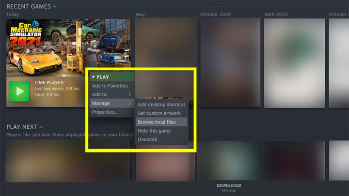In the Steam app, go to the library and right-click on the game Car Mechanic Simulator 2021 - Car mechanic simulator 2021: Own music - how to upload? - FAQ - Car Mechanic Simulator 2021 - game guide