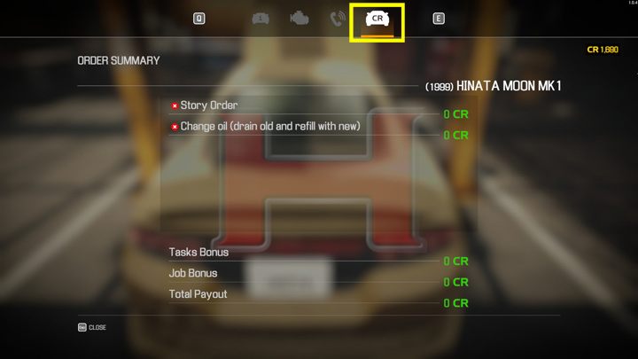 The CR tab allows you to check how many credits you'll get for repairing the car - Car Mechanic Simulator 2021: Commission types - Basics - Car Mechanic Simulator 2021 Guide