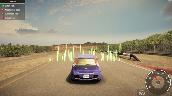 In the acceleration test, you have to hit the gas between two highlighted sections - Car Mechanic Simulator 2021: Test Track - Locations - Car Mechanic Simulator 2021 Guide