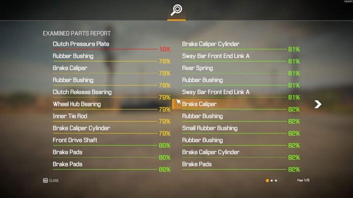 Afterwards, you will see the condition of the suspension parts, brakes, steering and clutch - Car Mechanic Simulator 2021: Test Track - Locations - Car Mechanic Simulator 2021 Guide