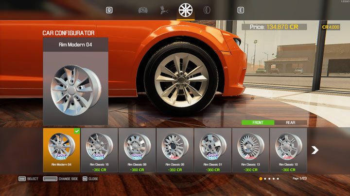 Next, you can choose aluminum wheels - separately for the front and rear - Car Mechanic Simulator 2021: Car Salon - Locations - Car Mechanic Simulator 2021 Guide