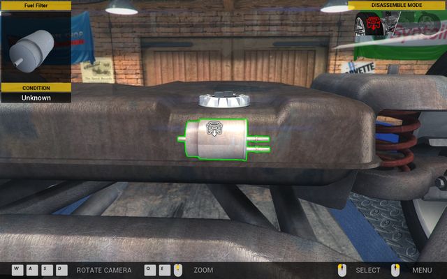 The fuel filter has been placed on the front side of the fuel tank. - Order 2 - Aisan Cougar - Orders - First garage - Car Mechanic Simulator 2014 - Game Guide and Walkthrough
