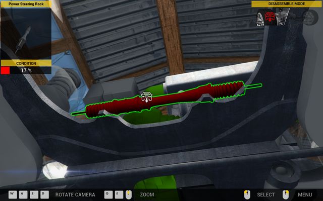 Disassembling of the power rack steering perform from the below of the car. - Order 9 - Aisan Cougar - Orders - First garage - Car Mechanic Simulator 2014 - Game Guide and Walkthrough