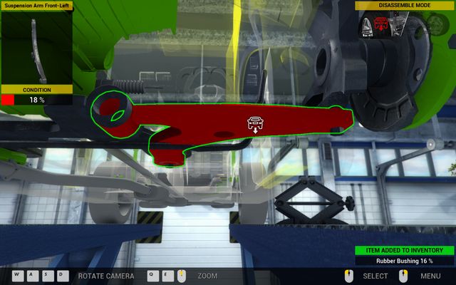 Disassemble of the suspension arm perform after you lift the car. - Order 24 - Vulcan Spectre - Orders - Second garage - Car Mechanic Simulator 2014 - Game Guide and Walkthrough