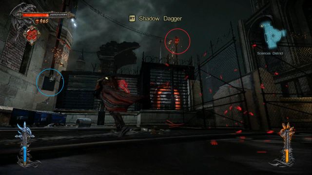 Red marker - place to throw Shadow Dagger at. Blue - climbing route. - Mission 3 - The Antidote - The Main Campaign - walkthrough - Castlevania: Lords of Shadow 2 - Game Guide and Walkthrough