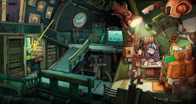The third puzzle fragment hangs on the wall next to the Docs desk - Puzzles - secrets and collectibles in Chaos on Deponia - Game Guide - Chaos on Deponia Guide