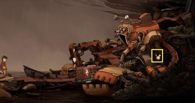 The eleventh fragment is hidden on the Watchit Island, right from the pathway to the tower, next to a red cable - Puzzles - secrets and collectibles in Chaos on Deponia - Game Guide - Chaos on Deponia Guide