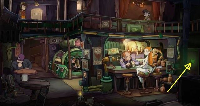 While inside the tavern, talk with Baby Goal (switch the memory card using the remote) - Convince Baby Goal - Win a battle with Garlef - Convince Baby Goal - Chaos on Deponia Guide