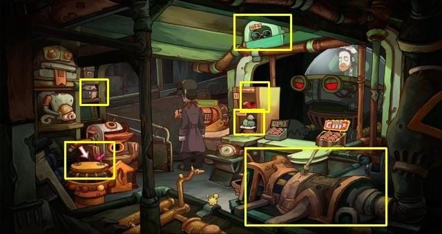 Travel to the gadget shope in the docks - Convince Baby Goal - Win a battle with Garlef - Convince Baby Goal - Chaos on Deponia Guide