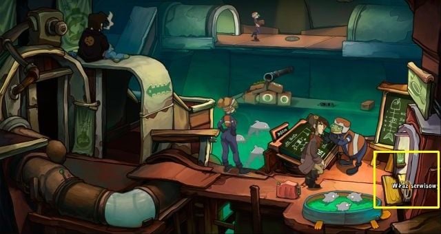 Now travel to Janoschs camp and hang the burning tire on the hatch to the right - Win the torpedo equipment - Chaos on Deponia Walkthrough - Chasing Goal - Chaos on Deponia Guide