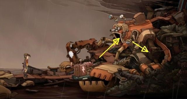 Travel to Watchit Island and pick-up the hidden eleventh puzzle fragment (right from pathway to the tower, next to the red cable) - Install the transmitter on the radio tower - Chaos on Deponia Walkthrough - Chasing Goal - Chaos on Deponia Guide