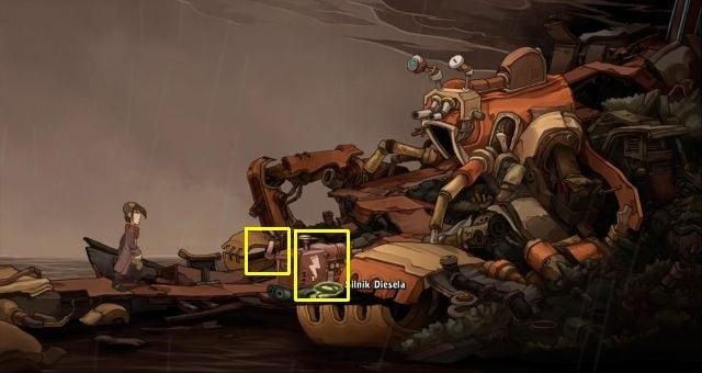 Return to the coast and take a look at the engine - Install the transmitter on the radio tower - Chaos on Deponia Walkthrough - Chasing Goal - Chaos on Deponia Guide