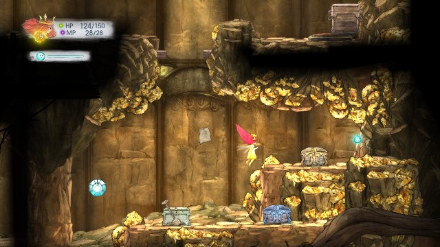 In the top chest there is a Magic Amethist, in the bottom left one - a Potent Magic Potion, in the bottom right one - a Tumbled Sapphire, while in the stone - a Revive - Chapter 5 | Collectibles - Collectibles - Child of Light Game Guide