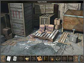 Now go to the crates on the left of the airship (zoom), pick up the chain lying on the ground (between the planks on the right) and a link by the crate on the left - Walkthrough - Gibraltar - The hangar - Gibraltar - Chronicles of Mystery: The Tree of Life - Game Guide and Walkthrough