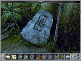 Head to its left part and take a look at another stone (behind the lift; zoom) - Walkthrough - Bimini Island - The village - Bimini island - Chronicles of Mystery: The Tree of Life - Game Guide and Walkthrough