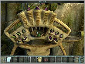 Put 3 unripe fruits into the upper holes on the left and 2 ripe to the lower ones - Walkthrough - Bimini Island - The platform - Part 1 - Bimini island - Chronicles of Mystery: The Tree of Life - Game Guide and Walkthrough