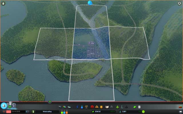 From time to time the game will allow you to buy for a very cheap price a new piece of territory, where you can grow your city - Cities Skylines: New territory - buying - Mayor panel - Cities: Skylines Game Guide
