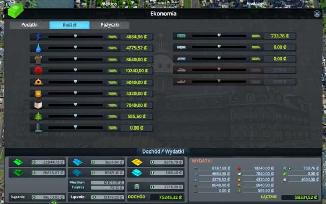 Income - Cities Skylines: Budget, policies - Mayor panel - Cities: Skylines Game Guide