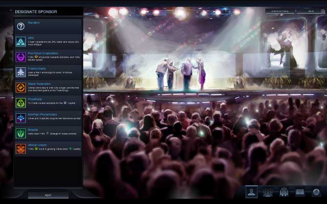 At the beginning, you can choose from among eight sponsors-nations, that you can lead - Sponsors - Sid Meiers Civilization: Beyond Earth - Game Guide and Walkthrough