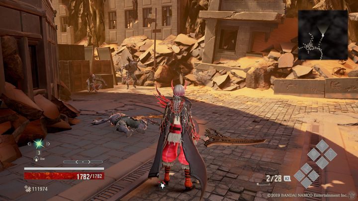 On the left there are two Lost enemies and on the right there is one of the explosive suicide bombers - Crown of Sand | Code Vein Walkthrough - Area O-11 - Code Vein Guide