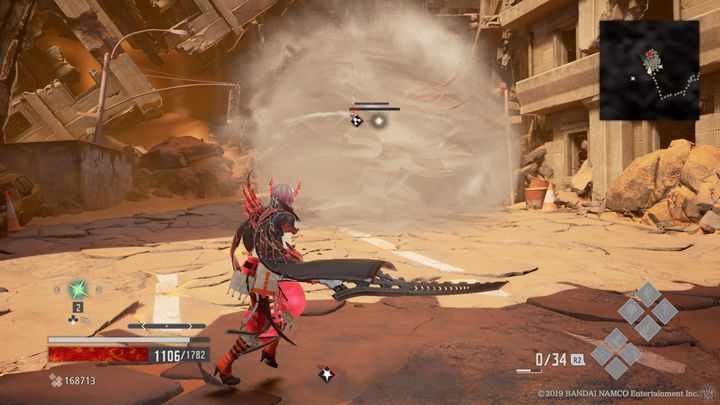 When he has less than half of his HP, he will be covered by a whirlwind, which makes him much less visible - Crown of Sand | Code Vein Walkthrough - Area O-11 - Code Vein Guide