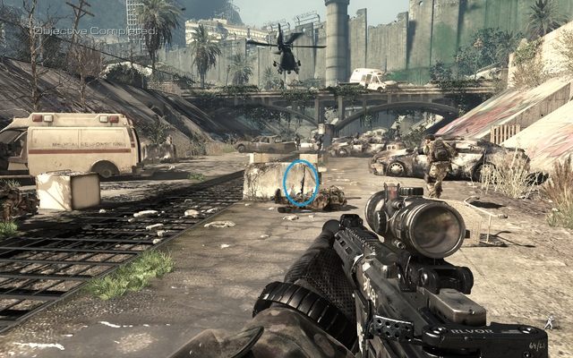 Run out from the building and go right, following your team - 02 - Brave New World - Campaign - Walkthrough - Call of Duty: Ghosts - Game Guide and Walkthrough