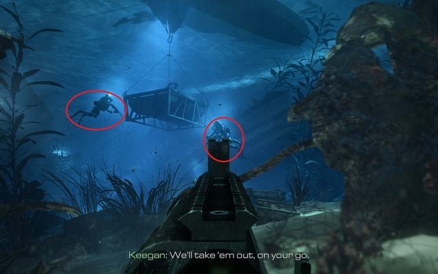 Hide behind a cover and wait until all divers swim by - 12 - Into The Deep - Campaign - Walkthrough - Call of Duty: Ghosts - Game Guide and Walkthrough