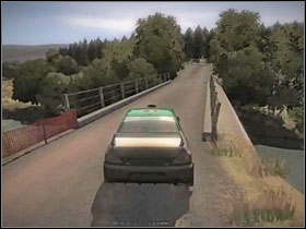 Deadwater Moor's trap near the finish line: after a speedy section there is a jump and a sharp right turn into the tight bridge. - Great Britain - Tracks - Colin McRae: DIRT - Game Guide and Walkthrough