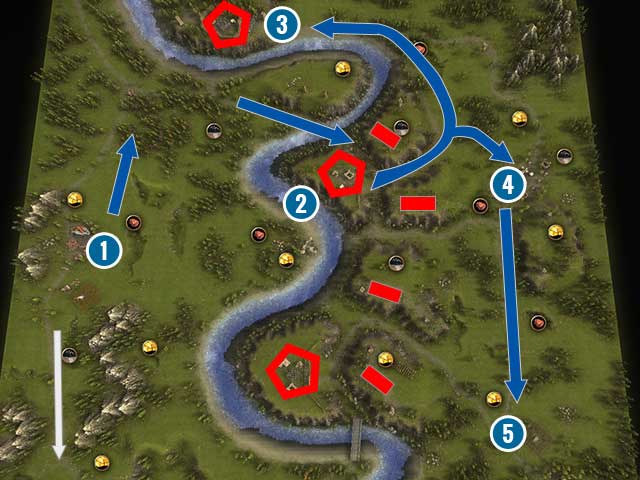 You begin near the left edge of the map (1) - The Holy League | Generalissmus Campaign - Generalissmus Campaign - Cossacks 3 Game Guide