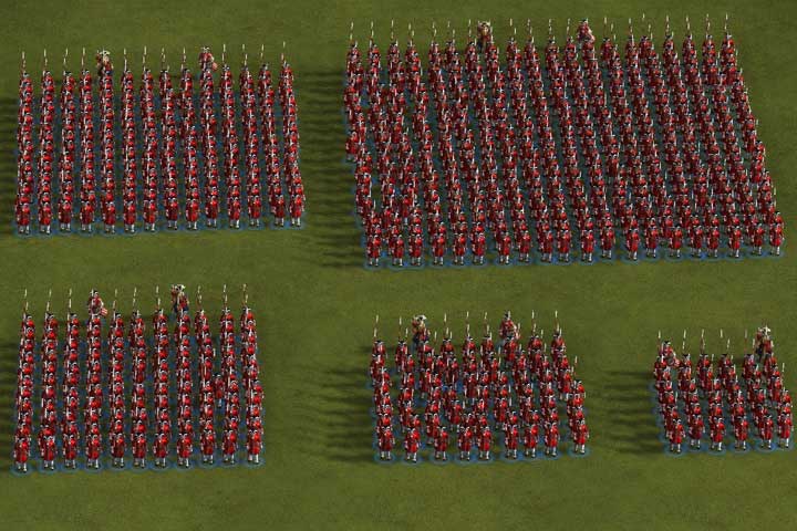 Formations from smallest (36) to largest (400). - Formations | The Basics - The Basics - Cossacks 3 Game Guide