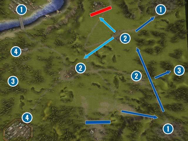You start by the bottom edge of the map - Battle of Edgehill | Roundheads versus Cavaliers Campaign - Roundheads versus Cavaliers Campaign - Cossacks 3 Game Guide