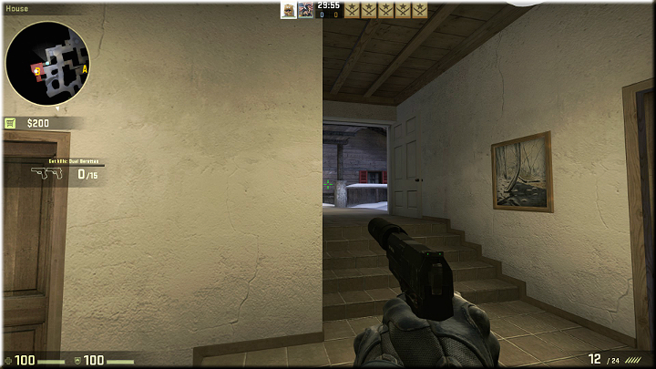 In the above screenshot, there is a corridor to the stairs, which may be used by the opponents to get into the building - Mission 12 - Austria - One for Each of You - Missions - CS GO Game Guide