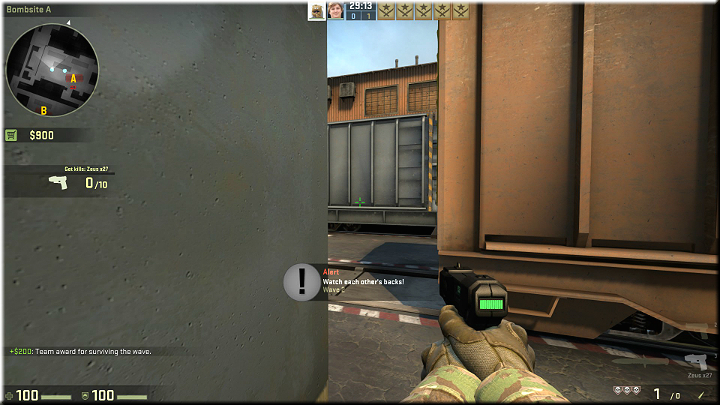 Standing behind a corner, as shown above, you can throw a smoke - just as in the previous case - so that it doesnt totally obstruct the view, but nonetheless conceals you from enemies - Mission 21 - Train - Shocking Developments - Difficult missions - CS GO Game Guide