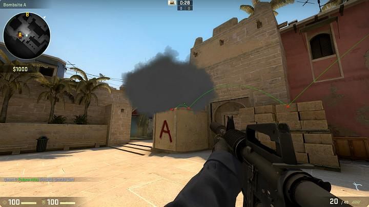 The grenade will bounce off the stack of bricks, fly over onto the elevation and obstruct the view of a any opponents on the stairs - Mirage | Tournament maps in CS GO - Tournament Maps in Counter Strike: Global Offensive - CS GO Game Guide